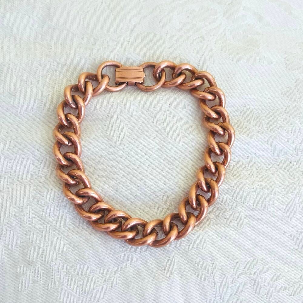 Bracelet Solid Copper Link Chain Men's Unisex 8" - image 4